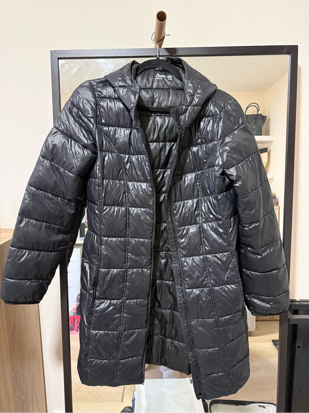 Avenue Women's Black Quilted Long Puffer Coat with Hood